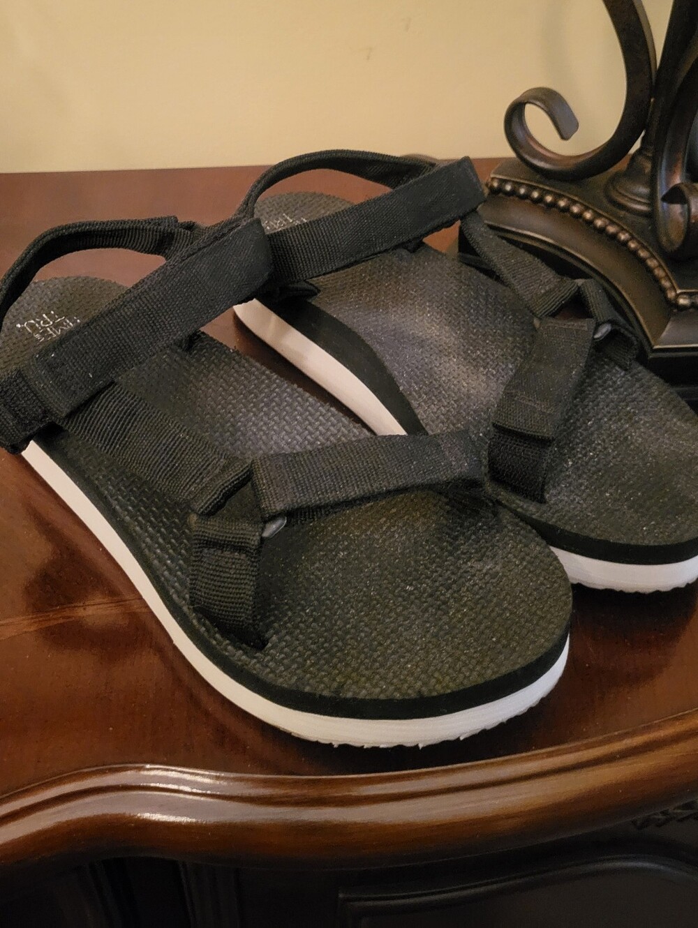 Time and Tru Black Sport Strap Sandals with White Midsole